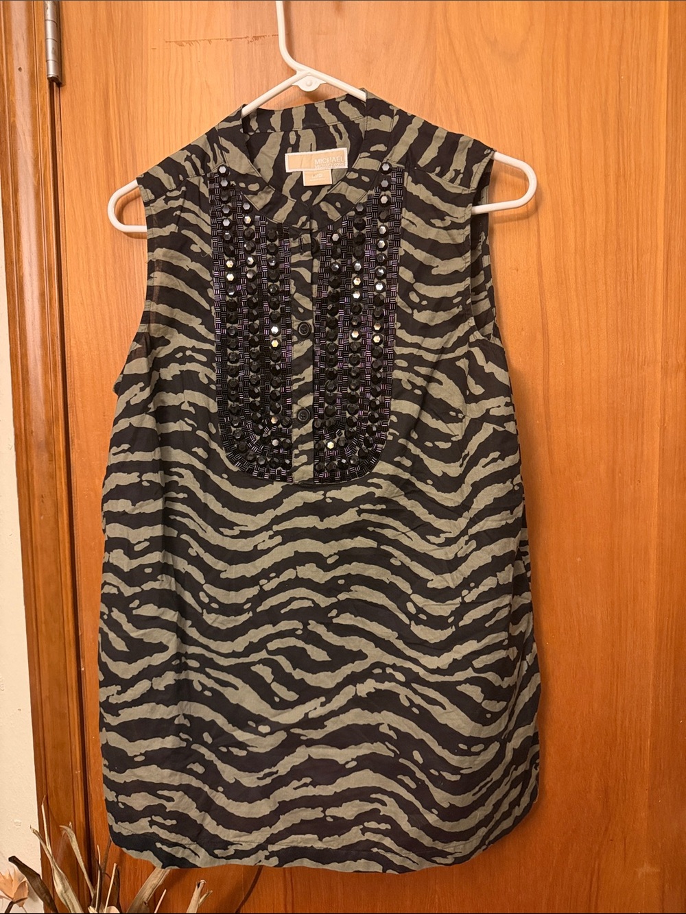 Michael Kors Black & Olive Zebra-Print Sleeveless Tunic
